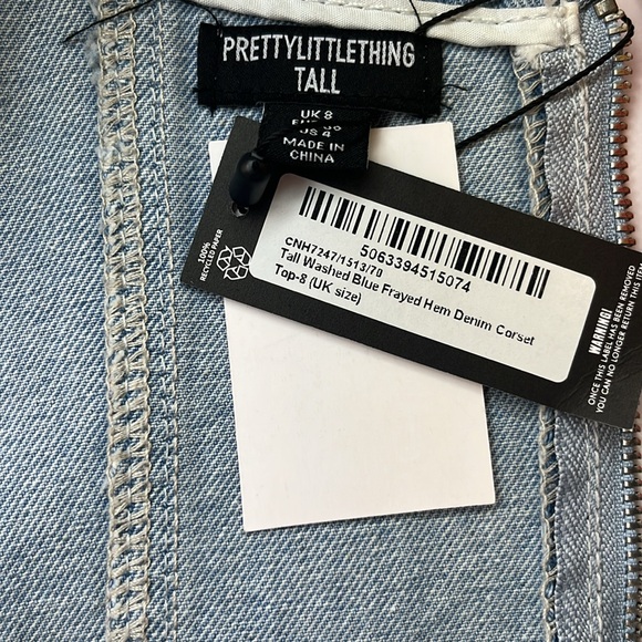 Pretty Little Thing Denim Frayed Hem Corset Top Blue Ombré size 6 - Picture 7 of 7